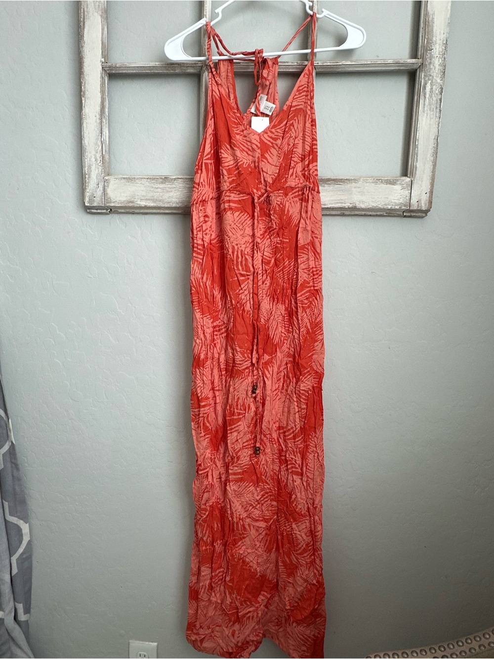 Motherhood Coral Leaf-Print Maxi Dress